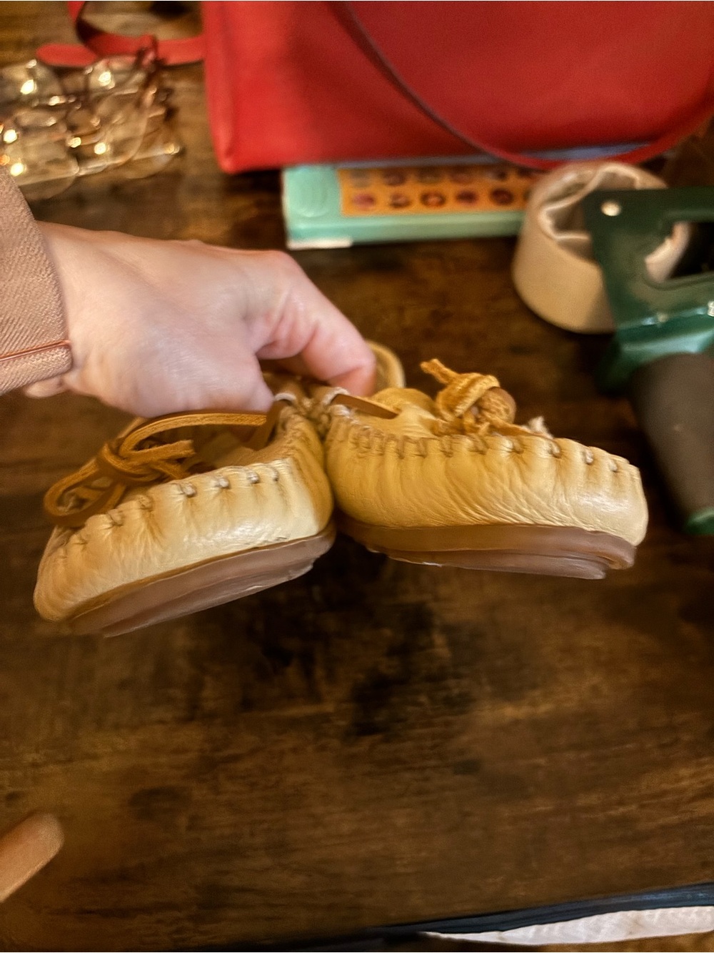 Minnetonka Kids Tan Leather Moccasins